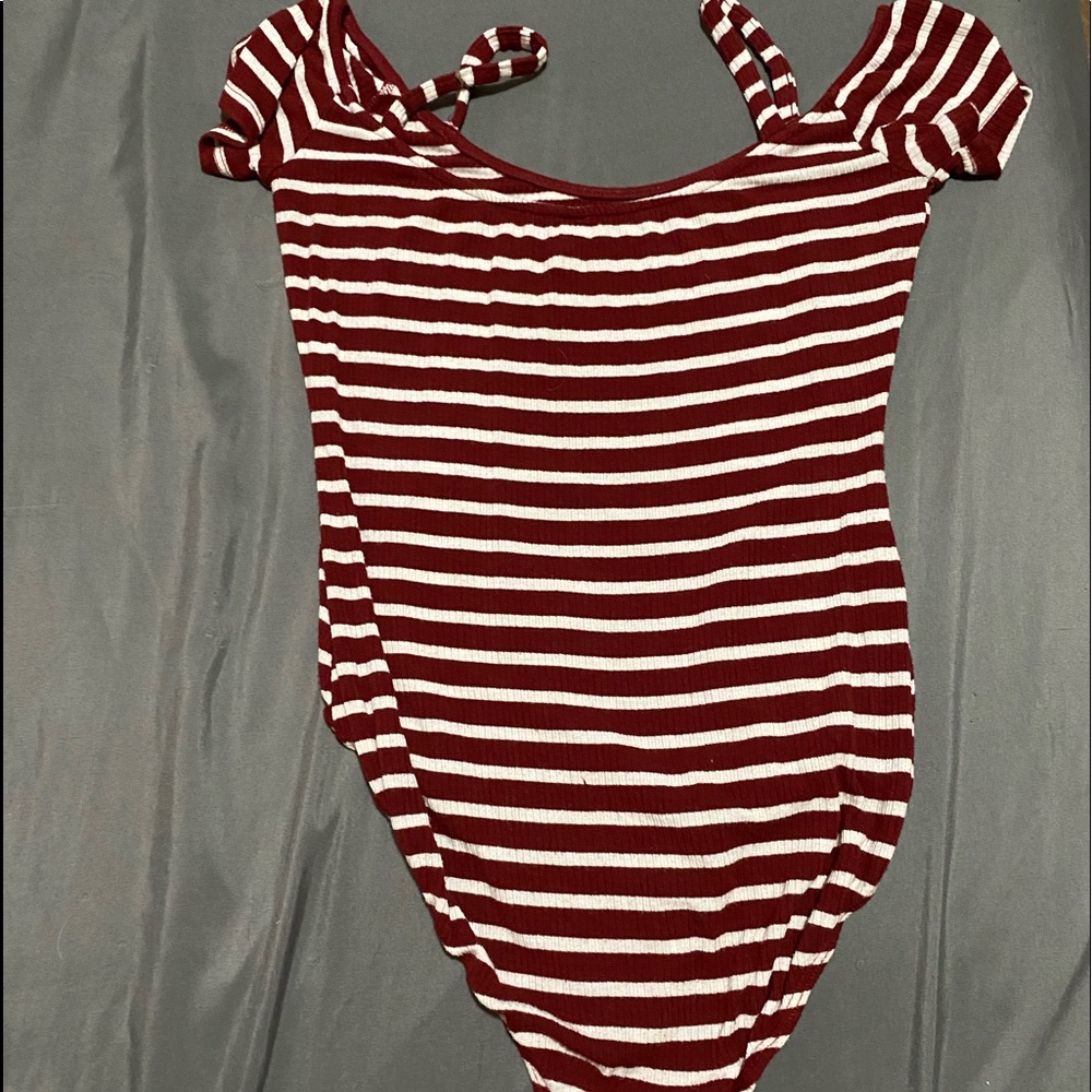 Maroon and white onesie